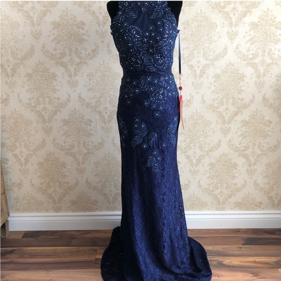 May Queen Blue Halter Maxi Gown - Picture 3 of 13